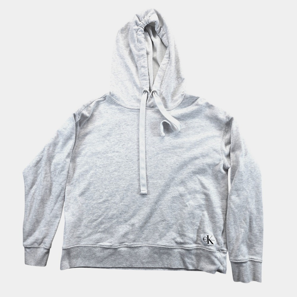 Calvin Klein Jeans Hoodie Womens Medium Gray Pullover Sweatshirt Logo Casual